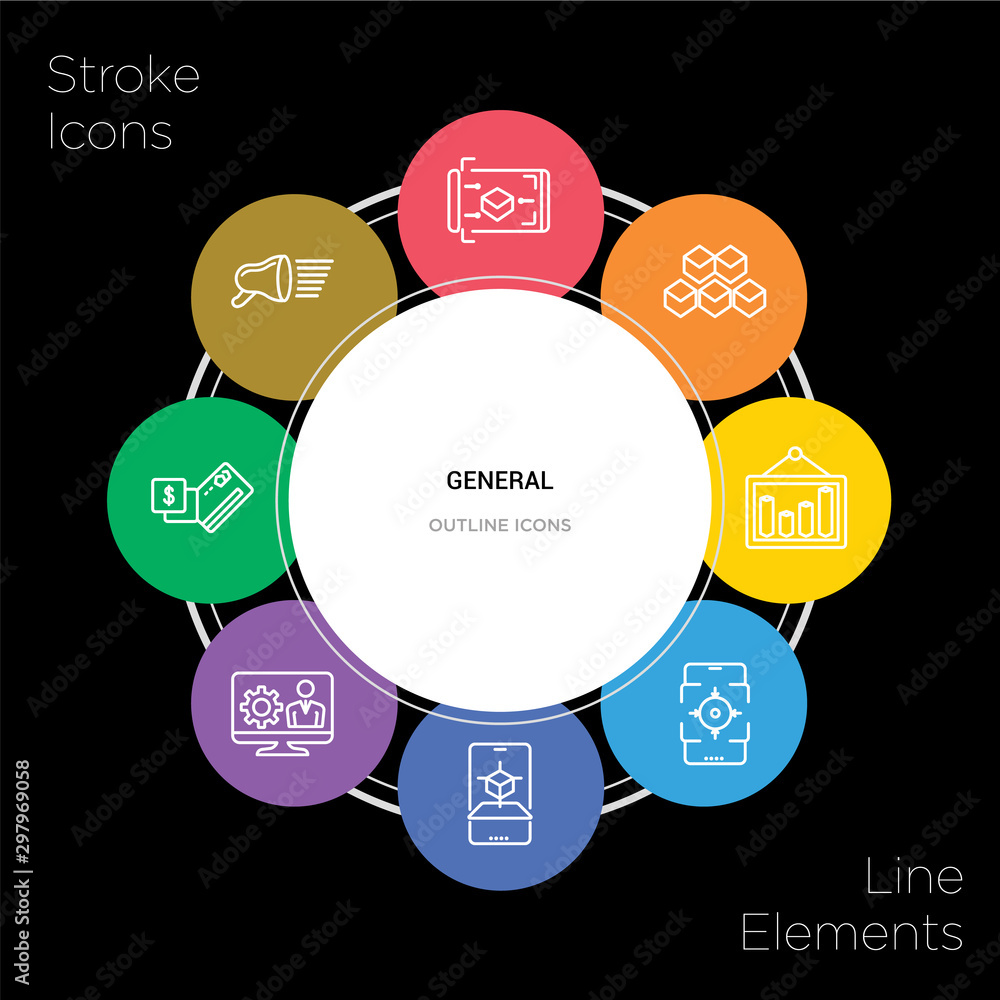 8 general concept stroke icons infographic design on black background 8 general concept stroke icons infographic design on black background