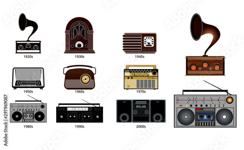 Set of old vintage radio transistor time line. easy to modify