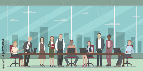 Multiethnic team of international company. Cartoon. Vector.