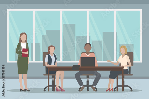 Staff working in office. Co-working. Vector illustration.