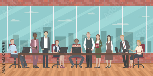 Open space office of international company. Vector illustration.