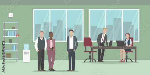 Working routine in office. Vector illustration.