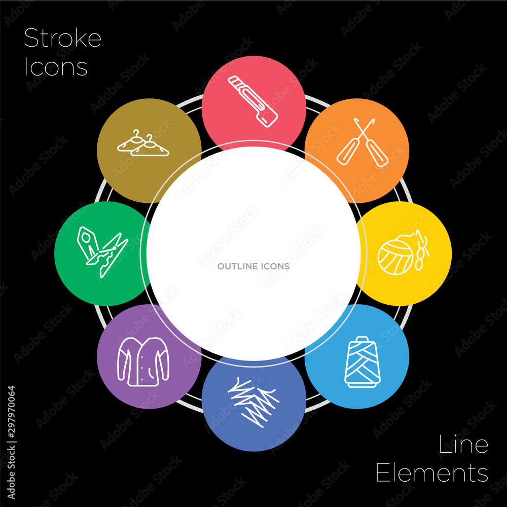8 sew concept stroke icons infographic design on black background 8 sew concept stroke icons infographic design on black background