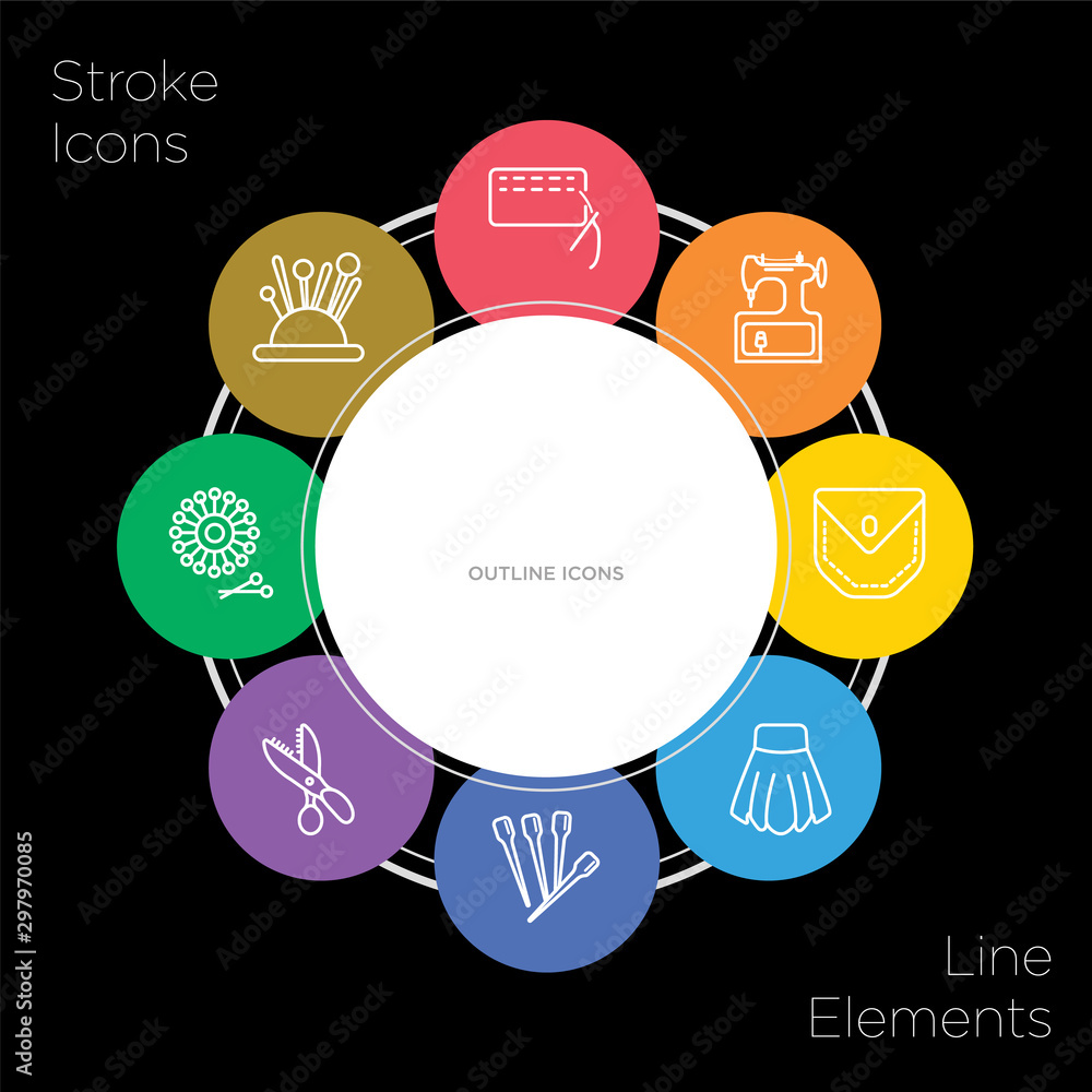 8 sew concept stroke icons infographic design on black background 8 sew concept stroke icons infographic design on black background