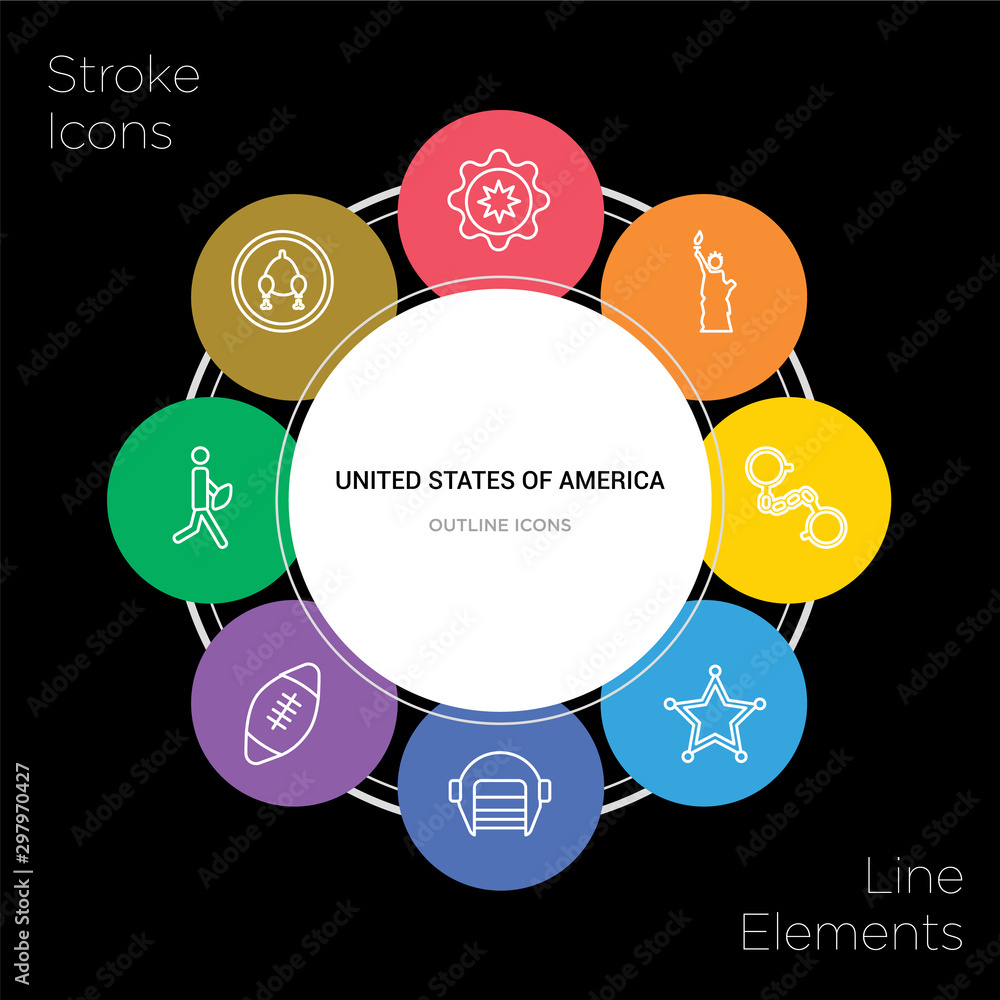 8 united states of america concept stroke icons infographic design on black background 8 united states of america concept stroke icons infographic design on black background