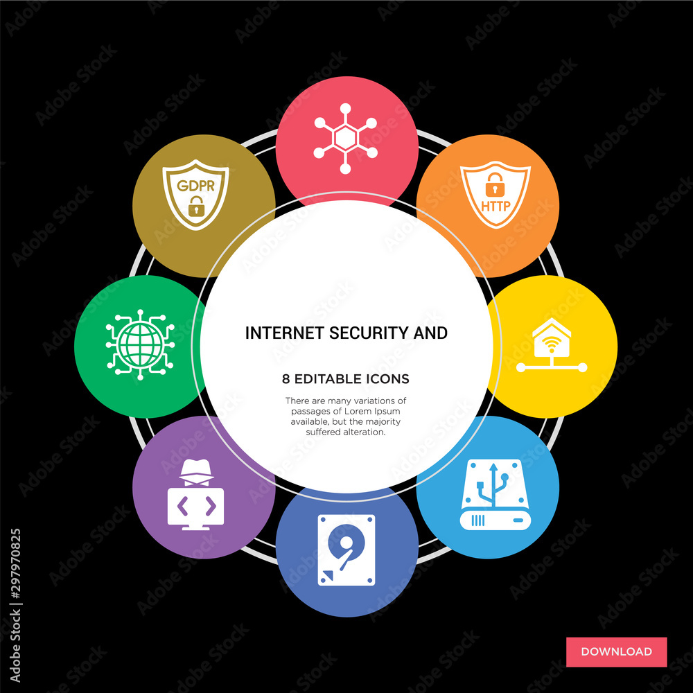Fotografie 8 internet security and concept icons infographic design