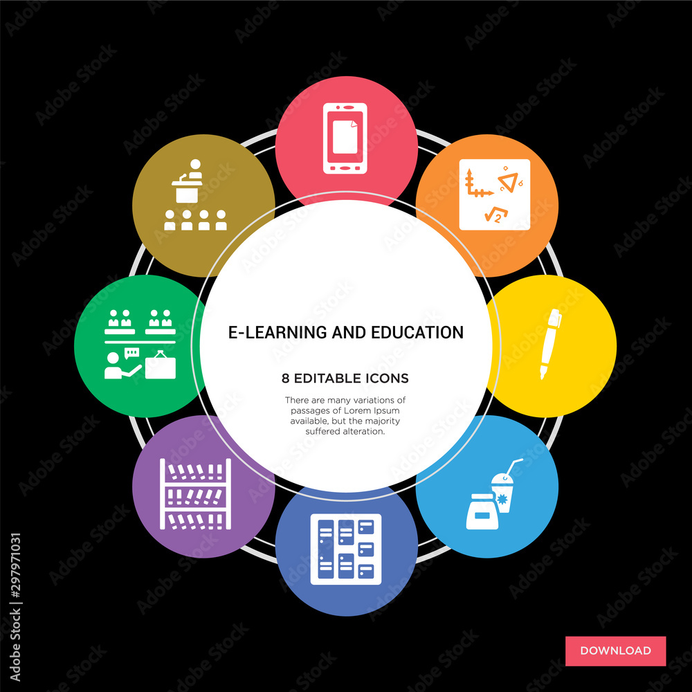 Fotografie 8 e-learning and education concept icons infographic design