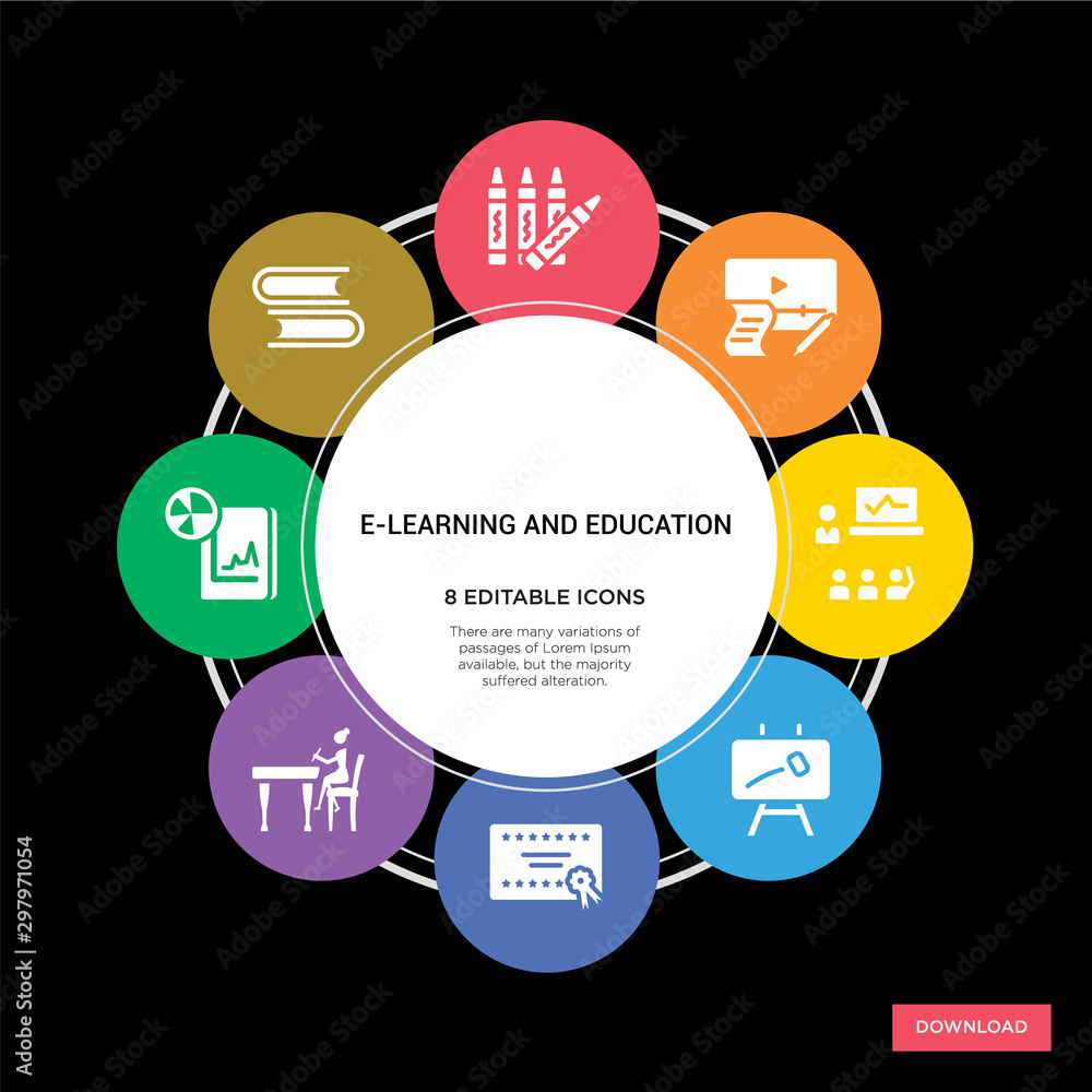 Fotografie 8 e-learning and education concept icons infographic design