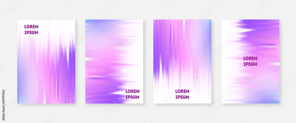 Blur color abstract cover set. Pastel blurry lines. Wet paper