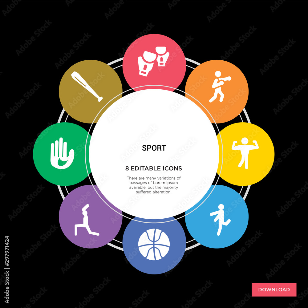 8 sport concept icons infographic design. sport concept infographic design on black background 8 sport concept icons infographic design. sport concept infographic design on black background