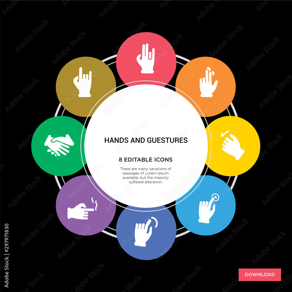 Obraz na plátně 8 hands and guestures concept icons infographic design