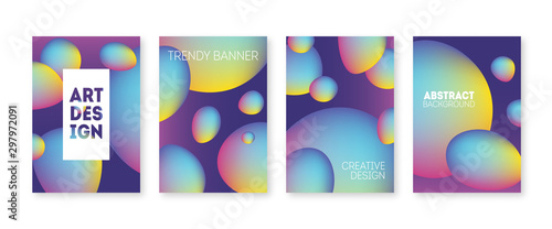 Abstract futuristic 3d cover set. Modern trend simple minimal geometric poster design with flying bubbles