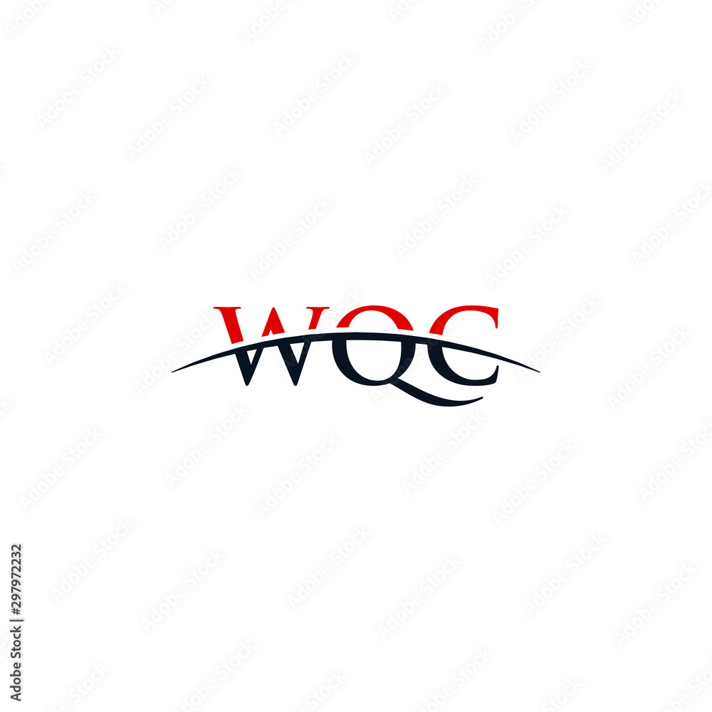Initial letter WQC, overlapping movement swoosh horizon logo company design inspiration in red and dark blue color vector