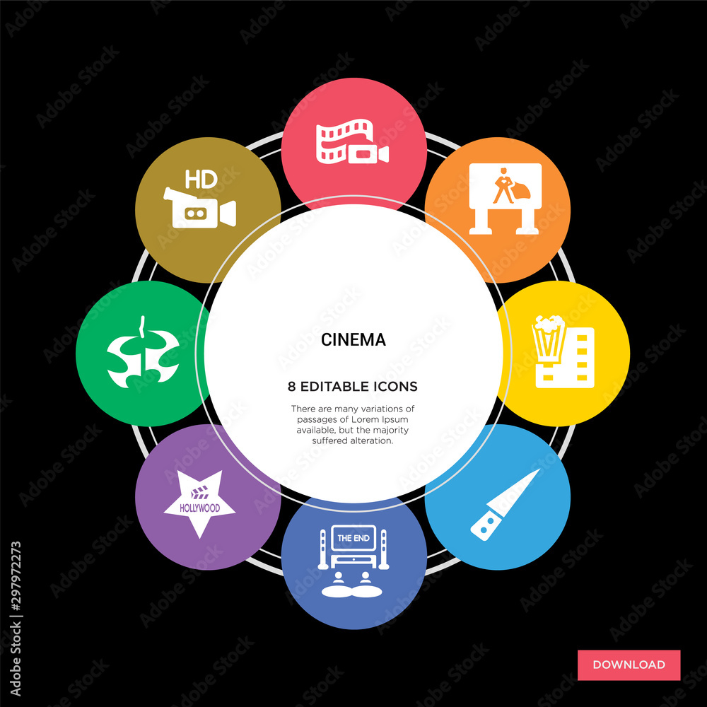 Obraz na plátně 8 cinema concept icons infographic design