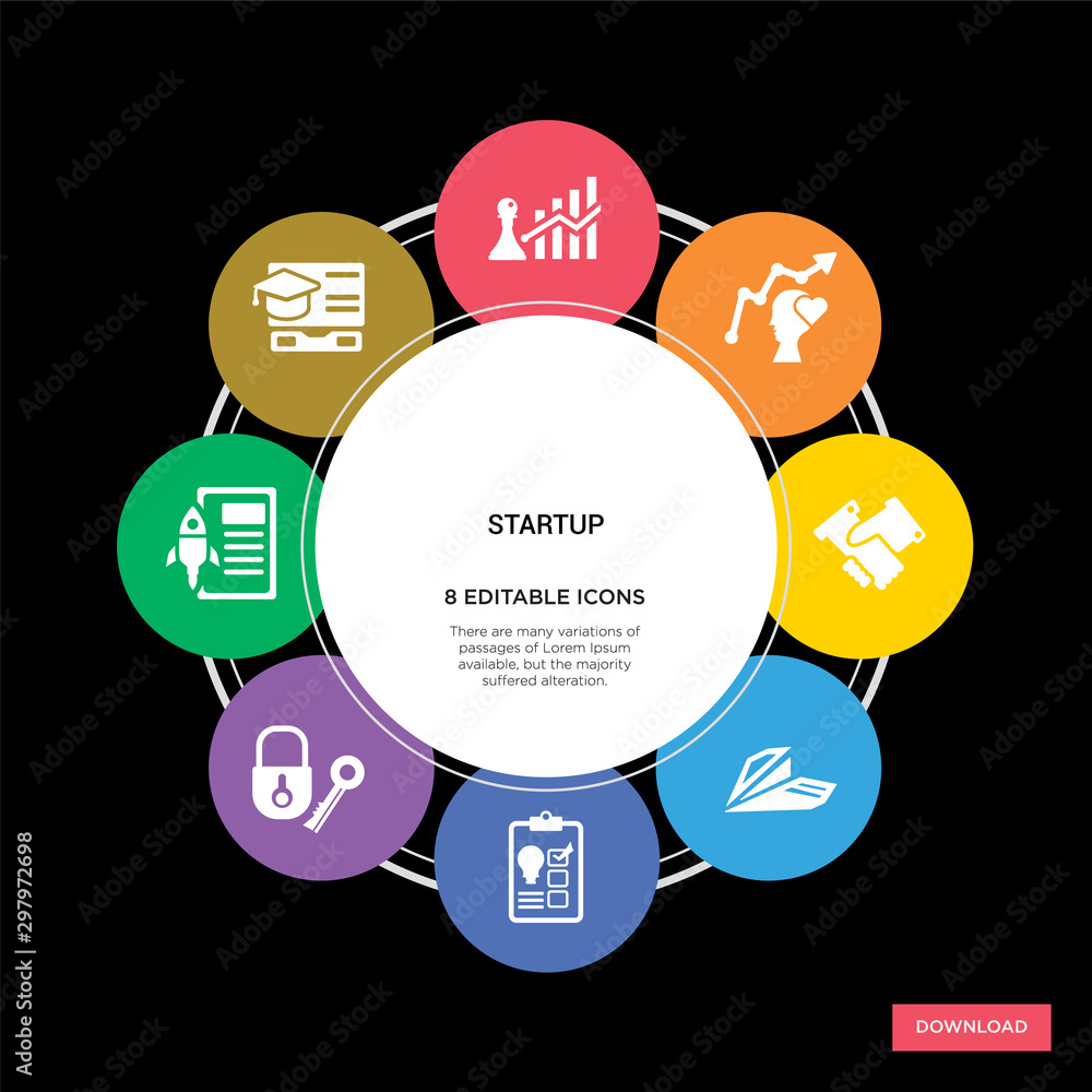 Fotografie 8 startup concept icons infographic design