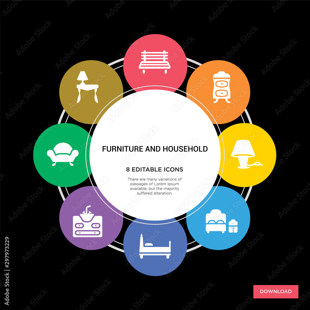 Εκτύπωση καμβά 8 furniture and household concept icons infographic design