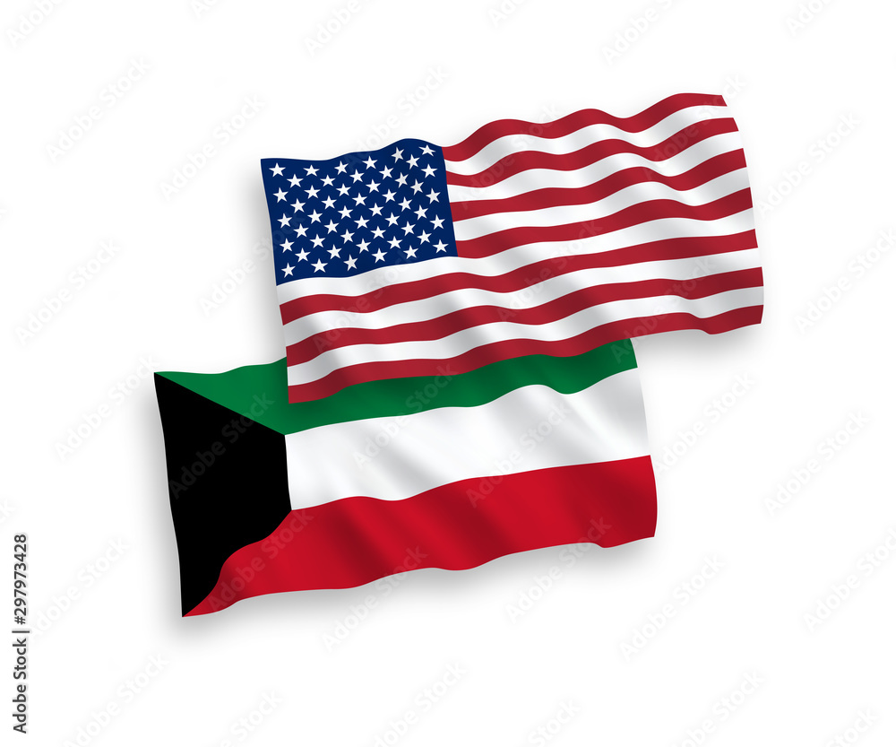 Obraz premium Flags of Kuwait and America on a white background