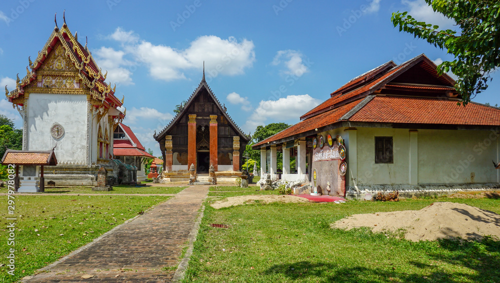 Beautiful landscape of ancient temple in Wat Manophirom Temple, Mukdahan, Thailand Beautiful landscape of ancient temple in Wat Manophirom Temple, Mukdahan, Thailand