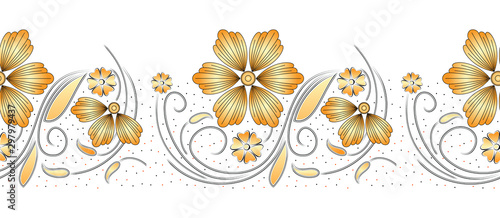 Seamless golden floral border on white background
