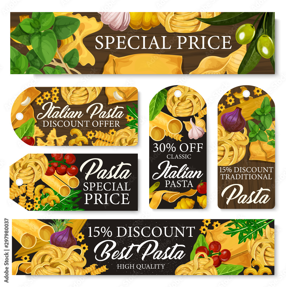 Italian pasta banners and offer tags