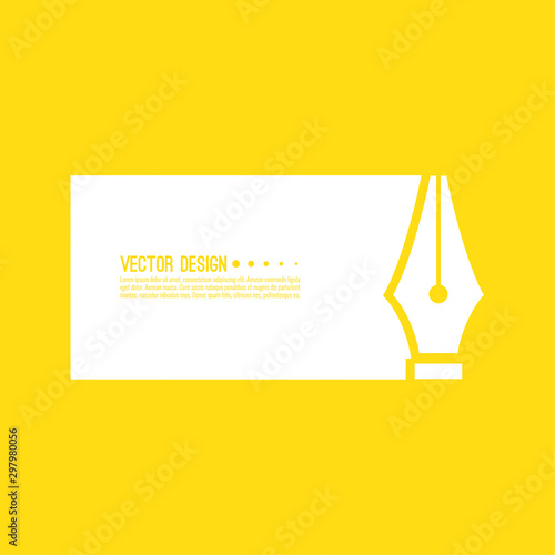 Fountain pen nib icon with text box isolated on yellow background.
