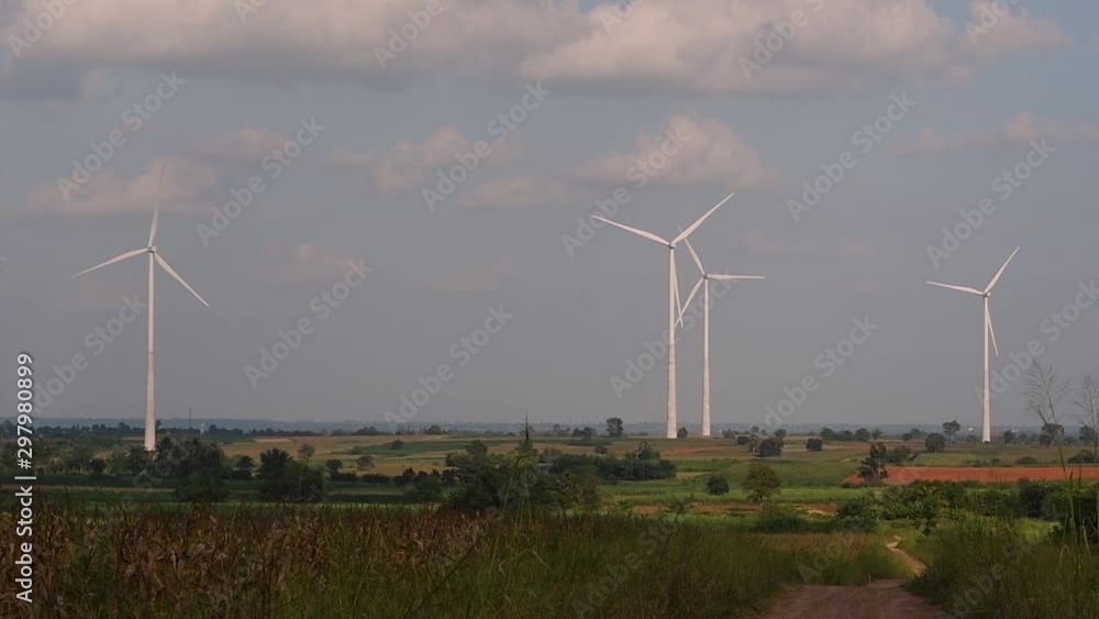 Wind Turbines Towering Farmlands, as farmers grow their crops and tend