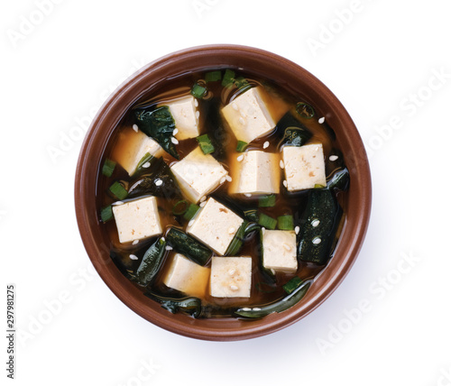 Obraz na plátně Bowl with miso soup isolated on white background.