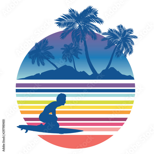 Waves and surfer silhouette