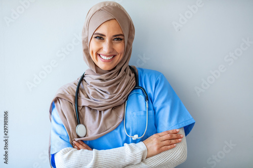 Photography Portrait Of Smiling Muslim Female Doctor