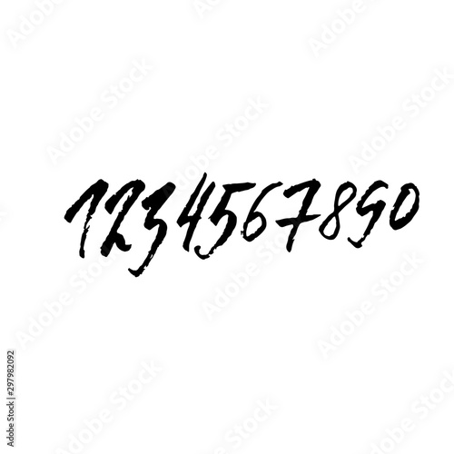 Set of grunge handdrawn numbers. Modern dry brush lettering. Vector illustration.
