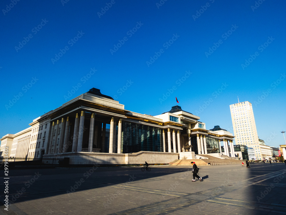 Fototapeta premium Ulan Bator / Ulaanbaatar, Mongolia: in front of the Parliament building, Suhbaatar square