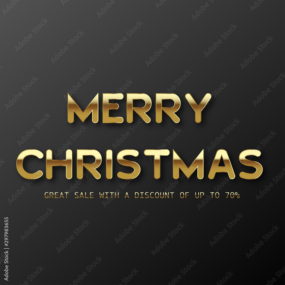 Fototapeta Merry Christmas discount card with gold text on black. Vector