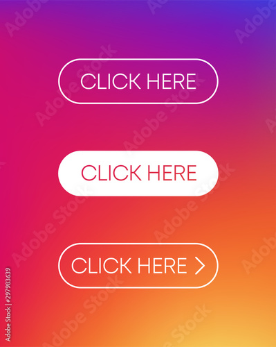 Set with three button click here of different design on gradient background. Vector illustration.