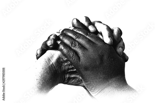 A black and white hand together photo