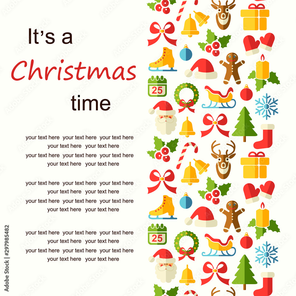 Vector merry christmas background with flat icons and place for text