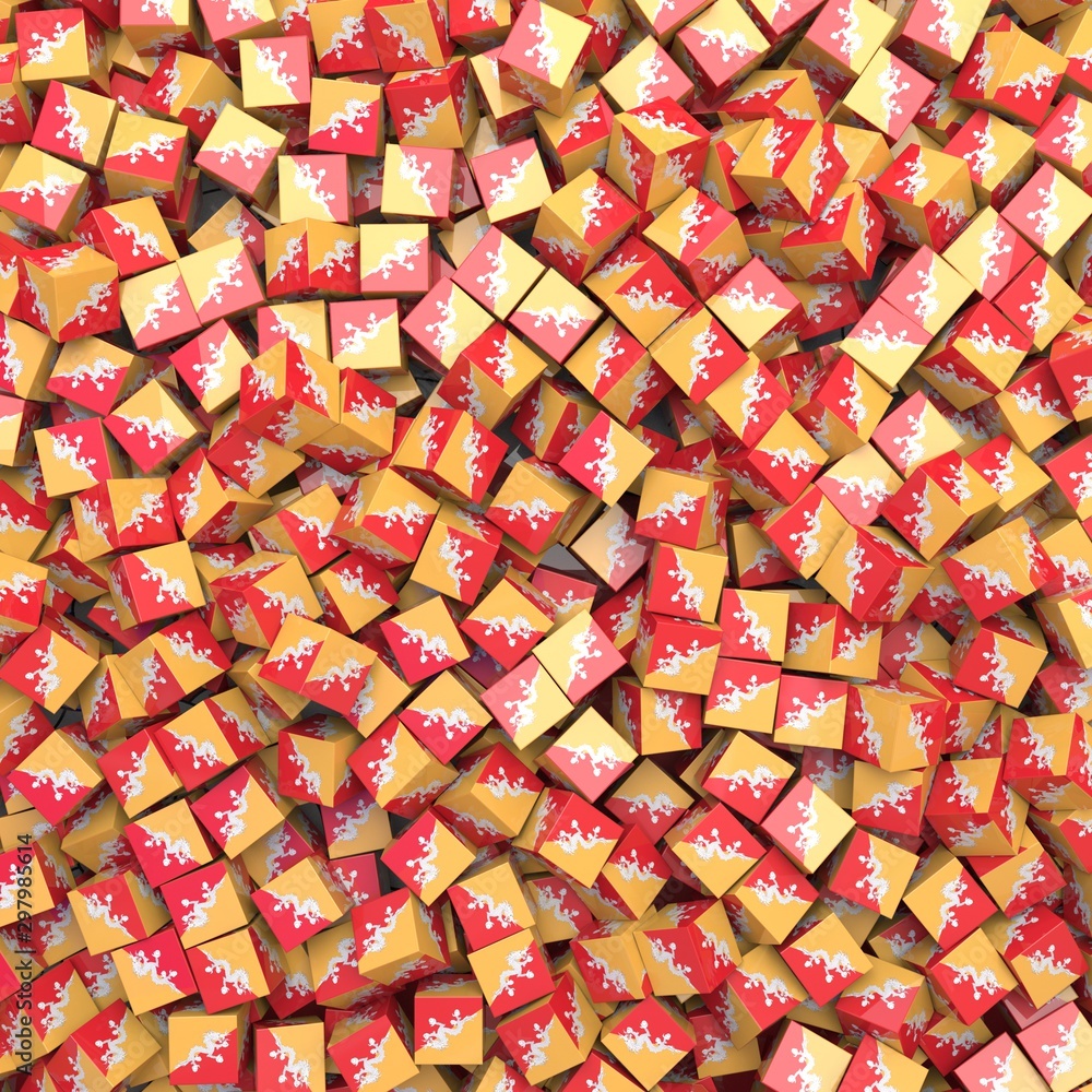 Kingdom of Bhutan national flag 3D blocks background. 3D illustration Kingdom of Bhutan national flag 3D blocks background. 3D illustration