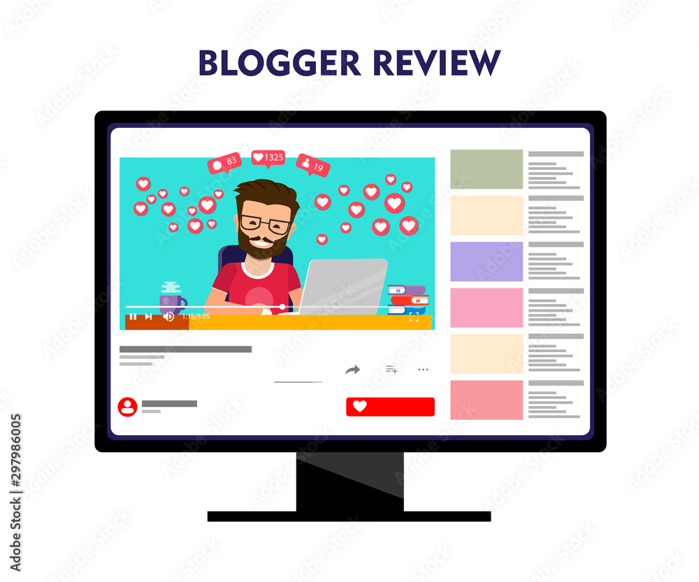Man Blogger with megaphone stand at smartphone. Blogger promotion services and goods for his followers online. Cartoon flat vector illustration EPS10 Man Blogger with megaphone stand at smartphone. Blogger promotion services and goods for his followers online. Cartoon flat vector illustration EPS10