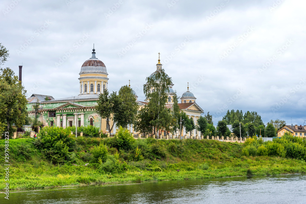 The Savior-Transfiguration Cathedral at the embankment of Tvertsa river in Torzhok, Russia. The Savior-Transfiguration Cathedral at the embankment of Tvertsa river in Torzhok, Russia.
