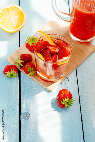 Summer fresh fruit flavored infused water of strawberry, lemon and mint.