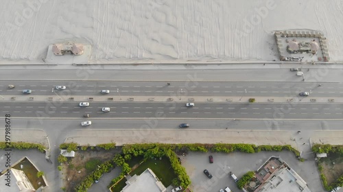 Top View Of Highway And Cars In Karach Beach - Dolly Left To Right  photo