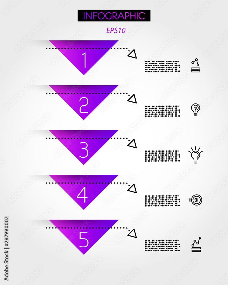 violet infographic tall timeline with five triangles Stock Vector ...