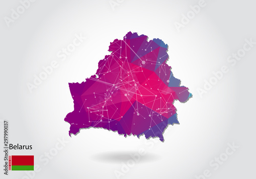 Vector polygonal belarus map. Low poly design. map made of triangles on white background. geometric rumpled triangular low poly style gradient graphic, line dots, UI design.