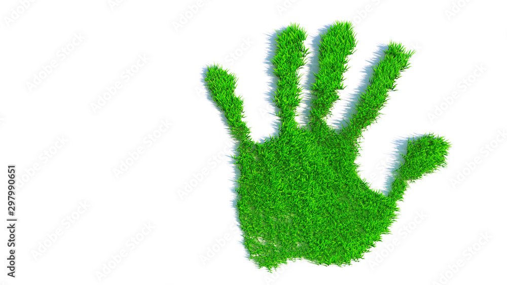 Concept or conceptual green grass handprint isolated on white background. A metaphor for ecology, environment, recycle, nature conservation, pring or protection against global warming 3d illustration Concept or conceptual green grass handprint isolated on white background. A metaphor for ecology, environment, recycle, nature conservation, pring or protection against global warming 3d illustration