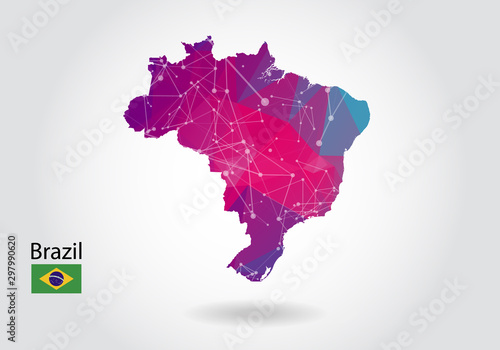 Vector polygonal brazil map. Low poly design. map made of triangles on white background. geometric rumpled triangular low poly style gradient graphic, line dots, UI design.