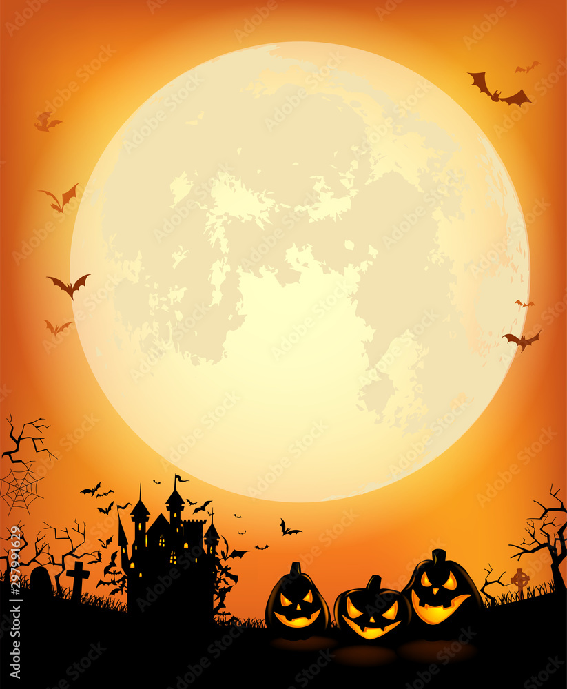 Halloween background with scary Dracula castle