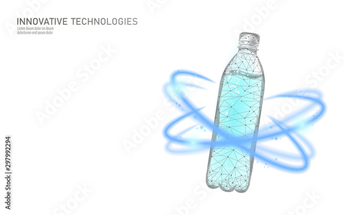 3D water bottle polygonal banner. Aqua liquid package. Plastic transparent drink full beverage clean natural artesian drinking water. Low poly white modern design vector illustration