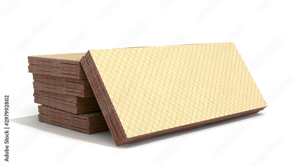 Four rectangle shape wafer biscuits 3d render on white Four rectangle shape wafer biscuits 3d render on white