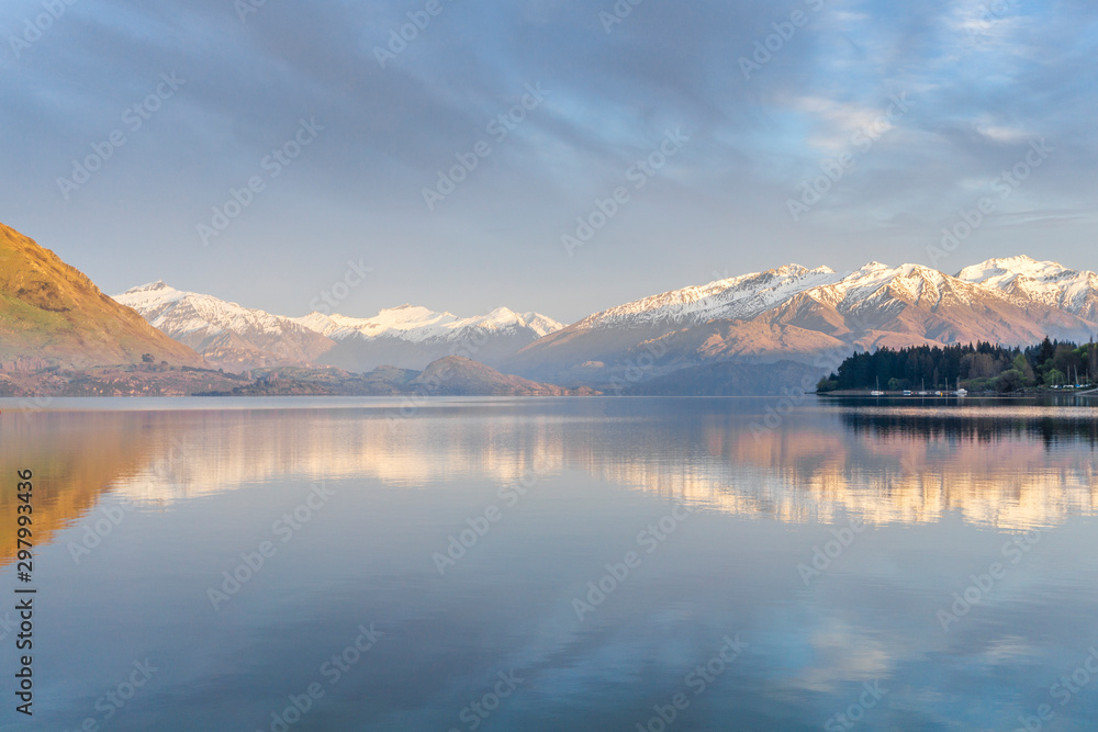 lake and mountains, sunrise mountain reflection