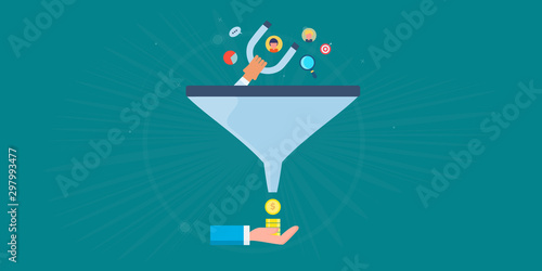 sales funnel strategy - inbound marketing - lead generation - magnet concept. Flat design banner template.