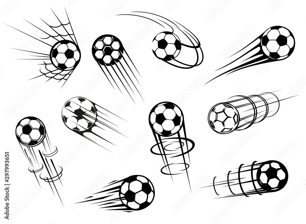 Football and soccer sport flying ball icons Stock Vector | Adobe Stock
